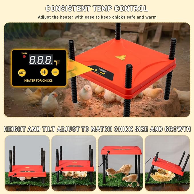 Upgrade Chick Starter Kit, 6-in-1 Chicken Brooder Box for Chicks Includes Pop-Up Chicken Playpen Tent,12 * 12" Heat Brooder Plate, Chicks Feeder, Waterer, Perch & Nesting Pad for Poultry Ducks Quail