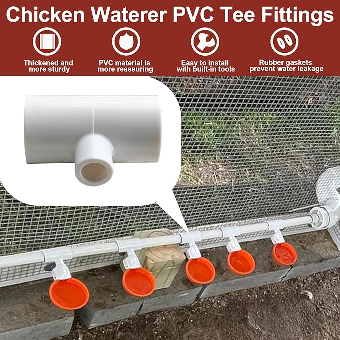20 Pack Chicken Waterer ABS Tee Fittings. Suitable for Chicken Water Cups, Nipples and Other Poultry Waterers, White and Thickened