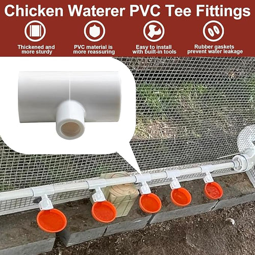 10 Pack Chicken Waterer ABS Tee Fittings. Suitable for Chicken Water Cups, Nipples and Other Poultry Waterers, White and Thickened
