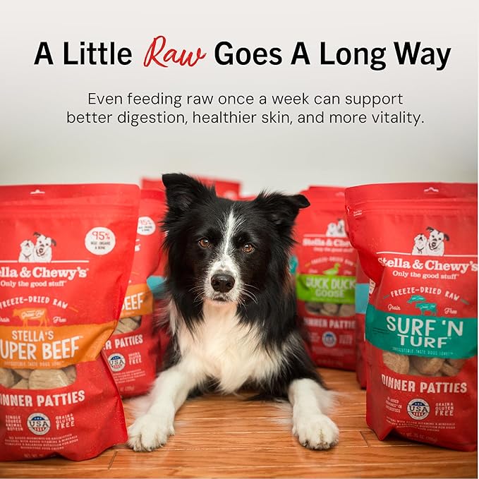 Stella & Chewy's Freeze-Dried Raw Dinner Patties - Surf 'N Turf Salmon & Beef Recipe - High Protein Grain-Free Puppy & Dog Food - Perfect For Picky Eaters - 5.5 oz