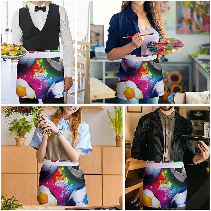 Unisex Apron for Cooking Server Waitress Half Waist Apron with 3 Pockets