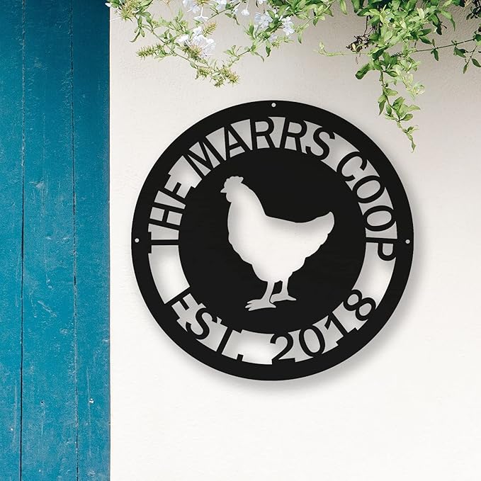 Rustic Farmhouse Chicken Coop Sign Custom Metal Hen House Nameplate Personalized Poultry Barn Wall Art Backyard Homestead Decor Vintage Barnyard Hanging Plaque Gift for Farmers and Chicken Enthusiasts