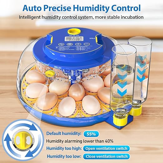 Incubators for Hatching Eggs, 18 Eggs Incubator with Automatic Egg Turning and Temperature & Humidity Control, 360° Full Viewing Eggs Candler for Hatching Chicken, Duck, Quail, Goose, Parrot
