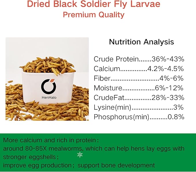 10LB Non-GMO Dried Black Soldier Fly Larvae - High Calcium 4.2-4.5% (More Than Mealworms) & 36-43% Protein, 100% Natural Treat for Chickens Strong Eggshells & Immune Support