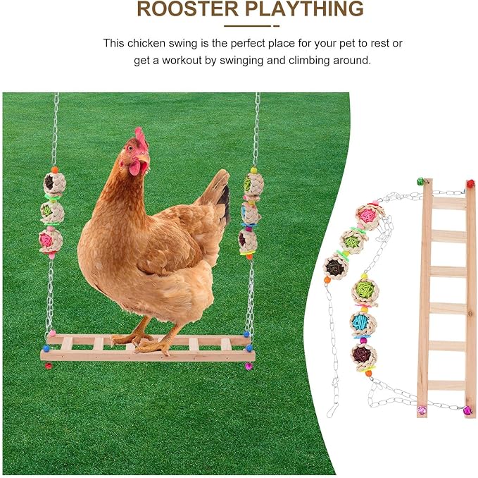 TOYANDONA Pet Chicken Swing with Wooden Climbing Ladder Rooster Standing Rack Natural Wood Hanging Perch for Cage Activity and Hen Play Random Color