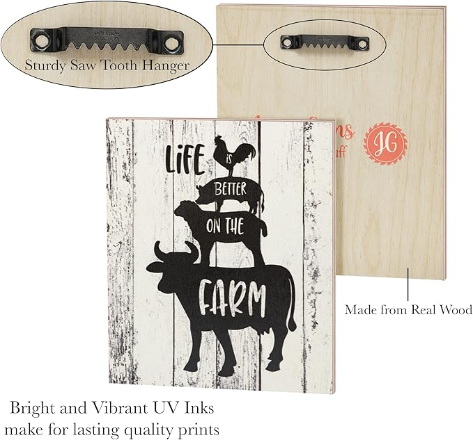 JennyGems Life is Better on the Farm Wooden Sign, Cow Chicken and Pig Decor, Farmhouse Decorations, Made in USA