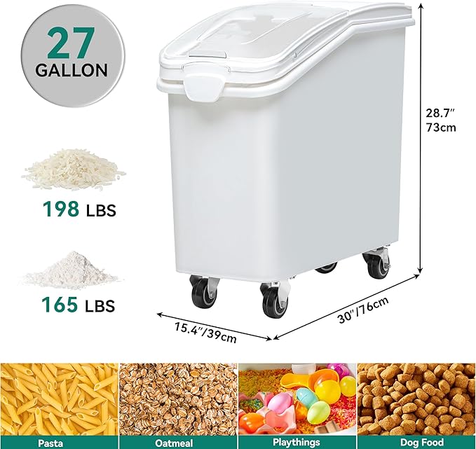 YITAHOME Large Ingredient Storage Bin, Commercial Rice Container With Wheels, Scoop, Lid and Scale - Bulk Flour Bin for Kitchen