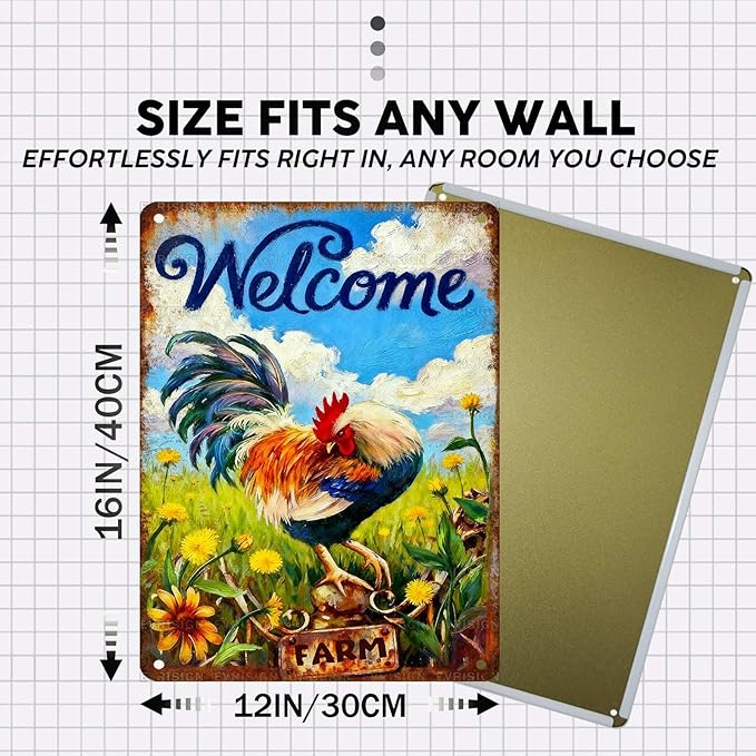 Vintage Chicken Tin Sign Welcome Retro Coop Metal Sign Funny Chicken Lovers Nostalgic Rustic Wall Decor For Home Farmhouse Poultry House Farm Outdoor Yard Bedroom 16 * 12In