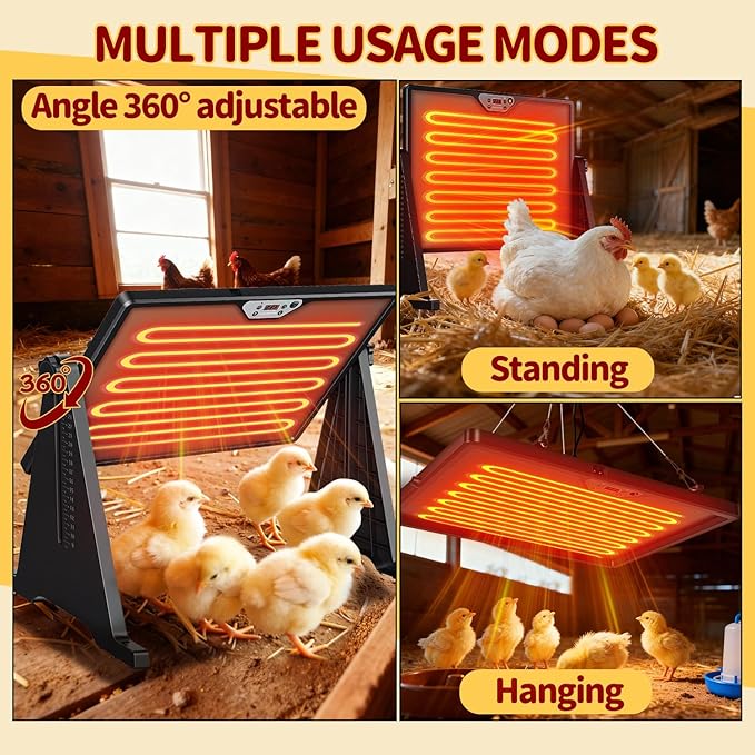 300W Chicken Coop Heater, Double Sided Heating with Adjustable Temperature Remote Control & Timer Function, Hanging Chicken Coop Heater for Winter Warmth, Includes Gloves and Chew-Proof Cord