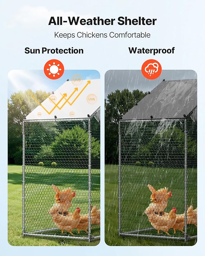 VEVOR Large Metal Chicken Coop,6.6 x 3.3 x 6.6 ft, Walk-in Chicken Run House with Waterproof Cover & Sturdy Frame, Spire Roof Poultry Cage Duck Pen for Rabbit Hen Goose Outdoor Backyard Farm Use