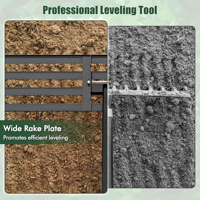 Happygrill Lawn Leveling Rake, Heavy Duty Lawn Level Tool for Soil w/67” Handle, Dirt Ground Leveler, Effort-Saving Landscape Rake for Garden, Backyard, Golf Course, Farm, Pasture (46" x 10", Black)