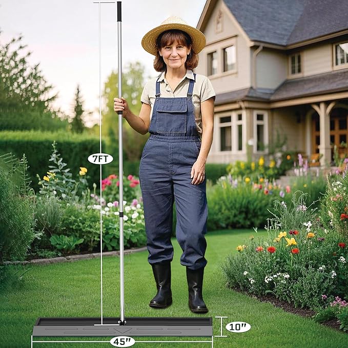 Lawn Leveling Rake 45x10 inch, Leve Lawn Tool with Stainless Steel, Lawn Leveler 27-80" Adjustable Handle, Yard Leveling Rake Heavy-Duty for Garden, Golf Course, and Farm