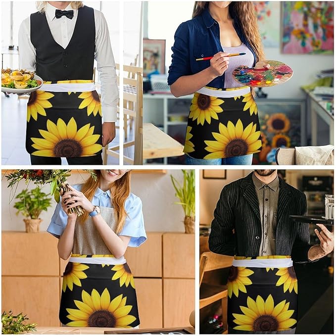 Unisex Apron for Cooking Server Waitress Half Waist Apron with 3 Pockets