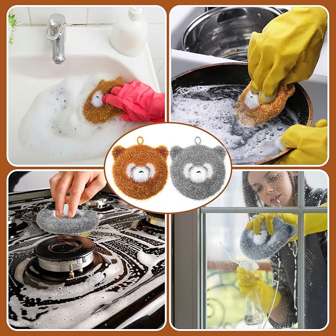 Breling 6 Pieces Raccoon Shape Dish Sponge Dual Sided Non Scratch Dish Washing Scrubbers, Reusable Household Cleaning Kitchen Tools for Dishwashing Washing Dishes Cookware