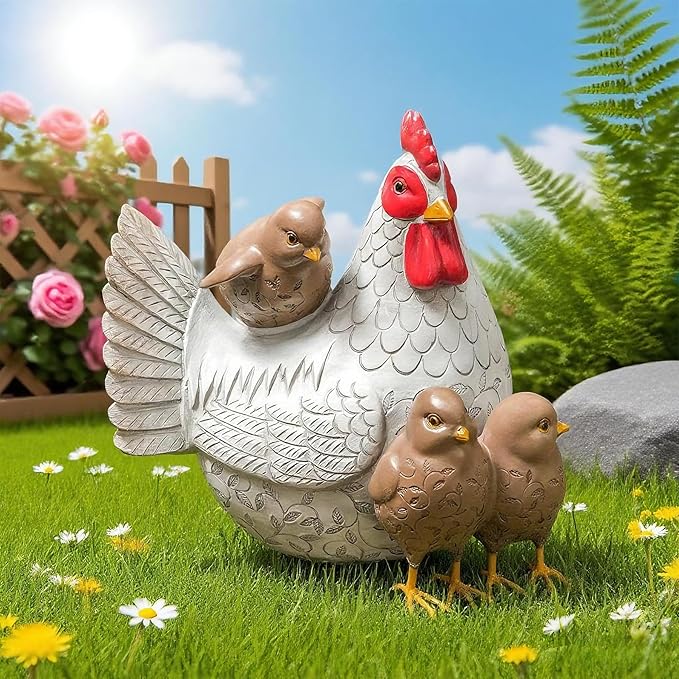 Teaeeno Chicken Statues Garden Decor,Funny Garden Chicken Outdoor Statue Decorative,Chicken Farm Animals Decor,Funny Yard Patio Art Decoration Ornament,Animal Statue Table Ornament,Rooster Statue