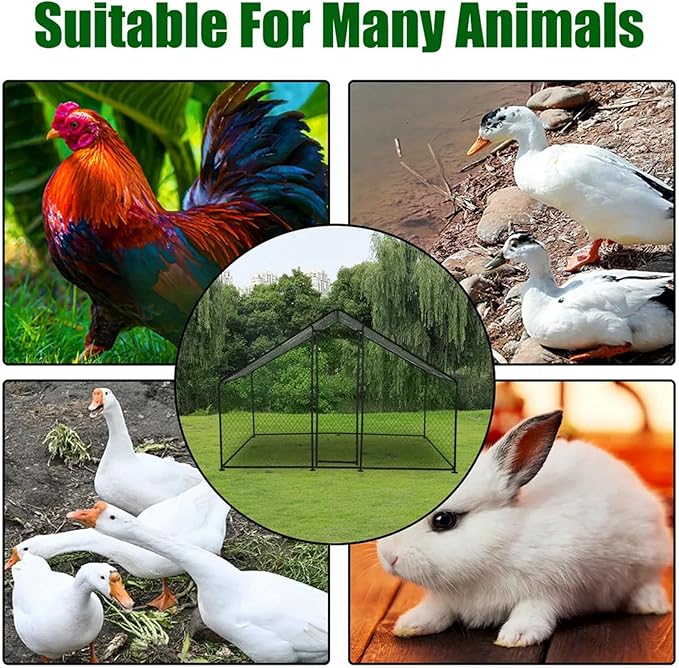 Large Metal Chicken Coop with Run, Walkin Poultry Cage for Outdoor and Yard Farm Use, Waterproof Cover, Duck Rabbit Cat House Chicken Run Pen (13.1'L x 9.8'W x 6.6'H)