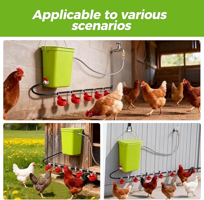 Complete Set Pipeline Automatic Chicken Waterer System, DIY Chicken Watering System with Poultry Water Cups, Chicken Waterer Feeder for Duck Quail, Removable & Washable