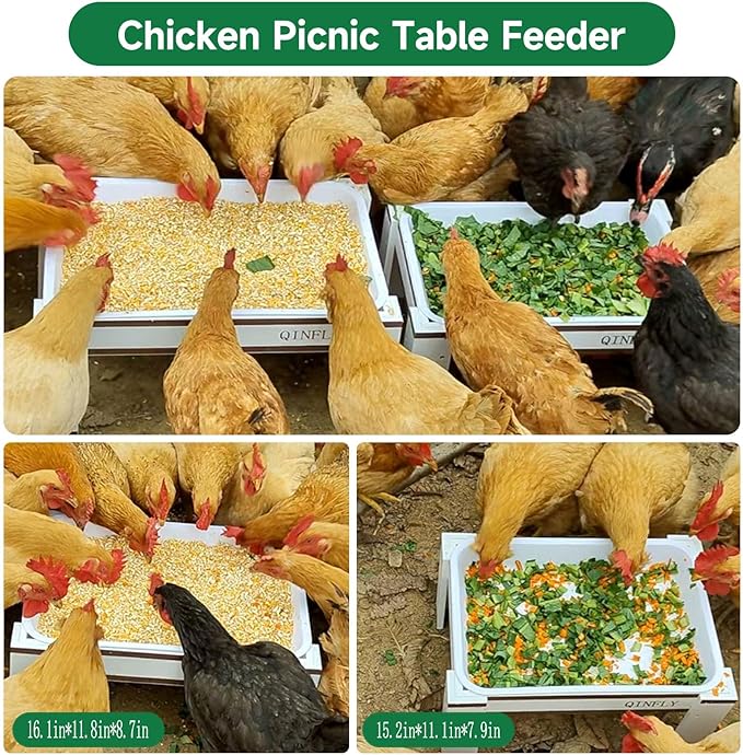 Large Chicken Picnic Table Feeder No Waste with Removable Plastic Tray,Chicken Coop Accessories Must Haves,Poultry Feeder,Chicken Food Dispenser