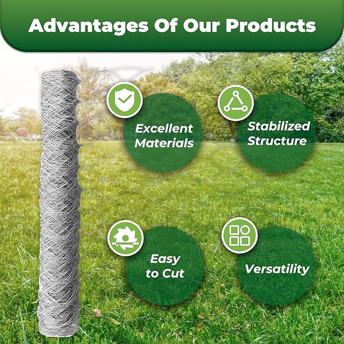 72 in x 150 ft, 2 inch Metal Mesh Pencing, Chicken Wire Fencing, Hexagonal Galvanized Mesh, Poultry Wire Netting for Chicken, Duck, Goose, Rabbit Fencing