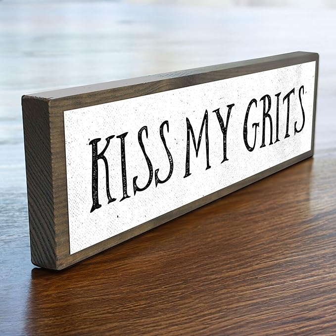 Wood & Metal Southern Sign – Weatherproof Indoor Outdoor Wall Decor – Rustic Charm with "Kiss My Grits" – Gift-Wrapped & Ready to Give