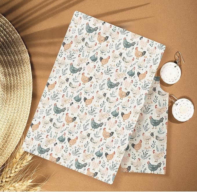 Farmhouse Chicken Kitchen Towels, Chicken Lover Mom Lady Gifts Decorative Dish Tea Towels for Kitchen, Cottagecore Farm Animal Hens Hand Towels for Bathroom, 16x24 Inches