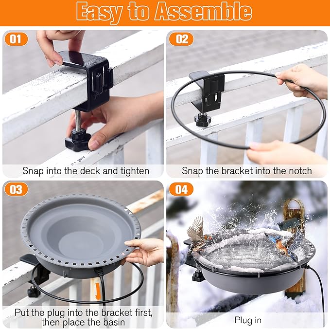 Saillong Heated Bird Baths for Outdoors for Winter with Thermostat Control, Powerful 75W Bird Bath Heater for Outside, Birdbath Birds Feeder for Winter Garden Patio Yard Lawn (Deck Mounted Style)