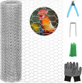 Floral Chicken Wire for Craft, 15.7 Inch x 10 FT Lightweight Galvanized Hexagonal Chicken Wire Netting, Silver Chicken Wire Fence for Garden Poultry Chicken Wire Mesh with Gloves, Wire Ties, Plier