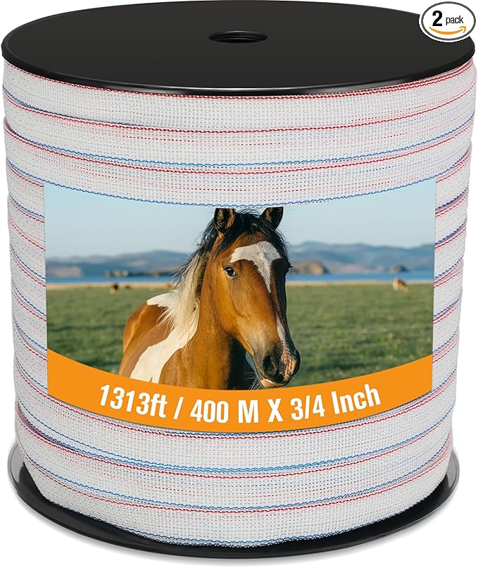 1 Roll 3/4 Inch x 1313 ft Electric Fence Tape for Livestock Polytape Fencing Horse Fence with High Visibility