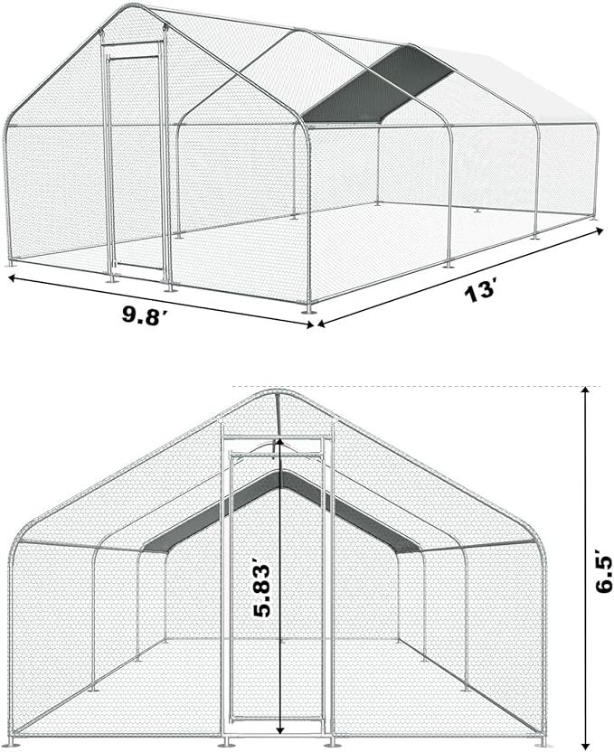 Chicken Coop Large Metal Chicken Coops Designed for Multiple Chickens with Waterproof and Anti-UV Cover,Premium Walk-in Poultry Cage Chicken House for Outdoor Farm Use(19.5'Lx9.8'Wx6.5'H)