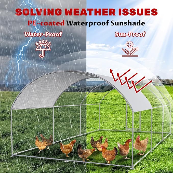 Chicken Coop Large Metal Chicken House Chicken Coops for 40 Chickens Poultry Cage with Waterproof Cover for Rabbits Duck Walk-in Chicken Run for Yard Chicken Pen