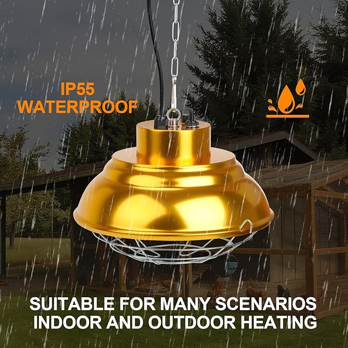 Heat Lamp for Chicken Coop, 400 Watts Carbon Fiber Chicken coop Heater, Adjust 2 Mode Temp&Hanging Height, Waterproof,Indoor & Outdoor Heater,For Cow,Sheep,Livestock (（round 600W)
