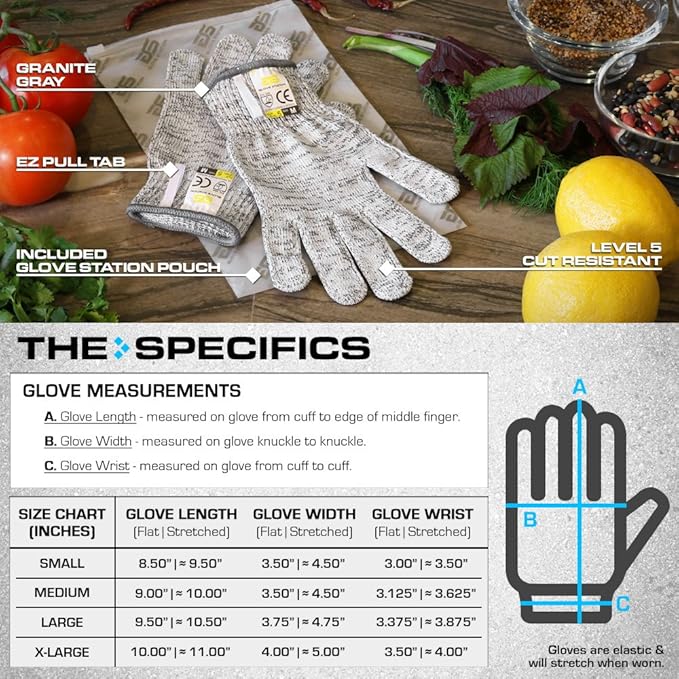 Glove Station Ultra Durable Series Cut Resistant Gloves - Cutting Gloves for Chefs, BBQ and Cooking - Level 5 Protection, Food Grade Safe Cut - Grey, Large Size [2-Pack]