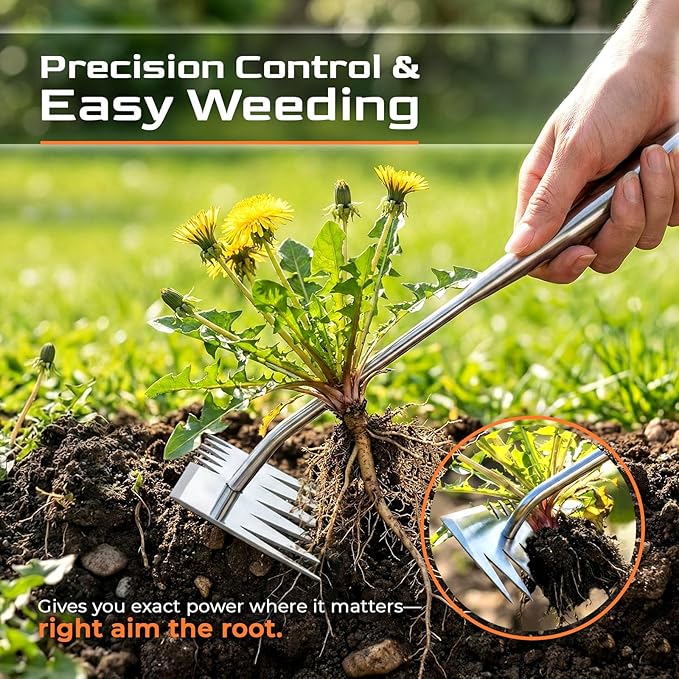 Weed Puller Tool, 6-Tooth Manganese Steel Manual Weeders, Portable Garden Weed Remover Tools for Vegetable Gardening Backyard Farm Planting & Weeding
