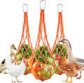 3PCS Chicken Vegetable Hanging Feeder, Chicken Vegetable and Fruit String Bag, Chicken Toys for Coop, Chicken Cabbage Feeder, Hanging Chicken Feeder with Hook for Hens Goose Duck (Orange)