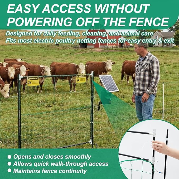 Leinuosen Electric Poultry Netting Gate, 50" H x 37" L Electric Chicken Fence Gate, Portable Poultry Nets Fence Kit for Chickens, Ducks, Turkeys, Sheep, Geese in Yard, Farms, Backyards, Garden