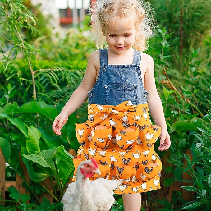 Egg Collecting Apron for Kids, Chicken Egg Apron with 8 Pockets, Eggs Aprons for Fresh Eggs for Hen, Duck, Goose