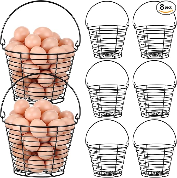 Tandefio 8 Pcs 8" Egg Basket for Storage Collecting Carrying and Transporting Chicken and Duck Eggs, Farm Grade Wire Storage Basket