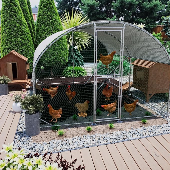 Large Metal Chicken Coop, 10x13x6.5FT Chicken Runs for Yard with Cover and Roosting Perch, Split Doors Walk in Chicken Coop