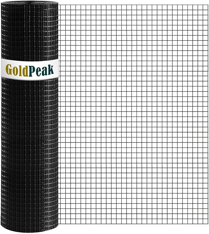 GoldPeak Black Hardware Cloth 1 inch Mesh 36'' x 50' 17-Gauge, Vinyl Coating Chicken Wire Mesh Roll, Chicken Wire Fencing, Graden Fence, Wire Fence Roll