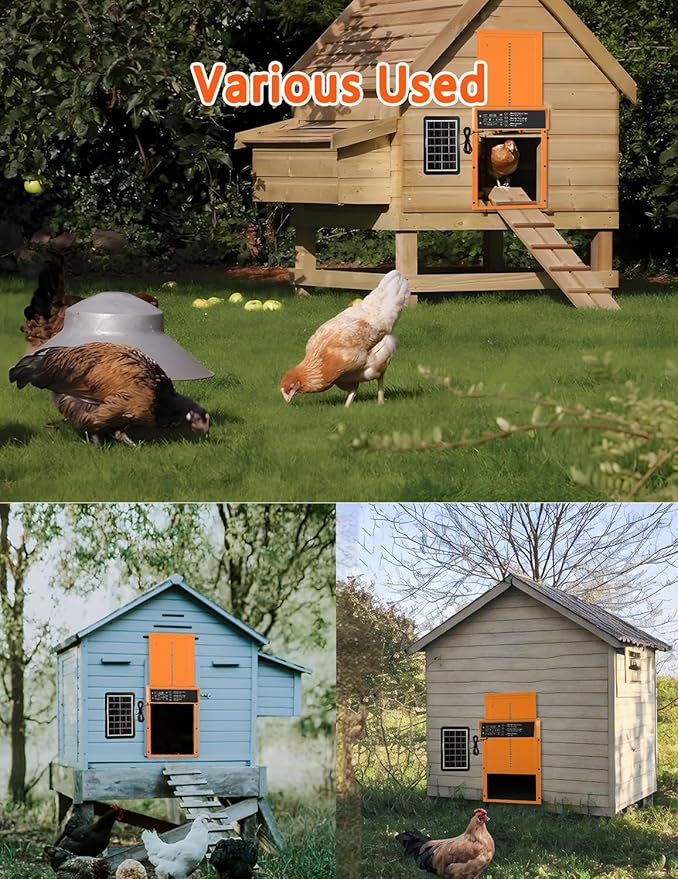 Automatic Chicken Coop Door Solar Powered, LCD Display, Durable Aluminum Alloy Chicken Door with Timer & Light Sensor Setting, Remote Control, Weatherproof, Energy-Saving, Solar Panel or USB Charging