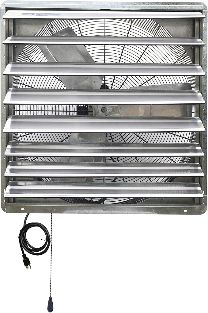iLIVING 30" Wall Mounted Shutter Exhaust Thermostat Control-2 Speeds Vent Fan For Home Attic, Shed, or Garage Ventilation, 5088 CFM, 7500 SQF Coverage Area, Silver (ILG8SF30V-T)