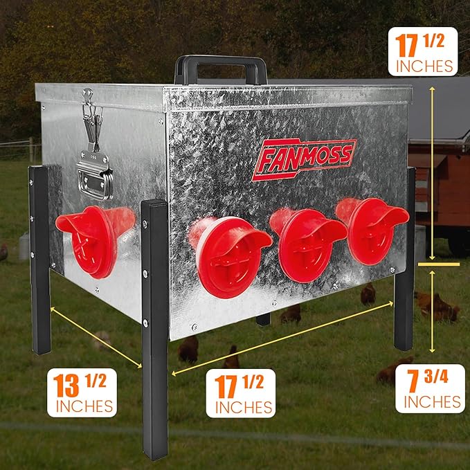 60lb Automatic Chicken Feeder, 8 Ports No Waste Chicken Feeder with Locking Lid, Adjustable Legs & Waterproof Silo, Large Metal Poultry Feeder for Hens, Ducks, Geese, Poultry