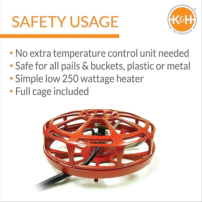 K&H Pet Products Bucket Heater, Ultimate Pail & Water Submersible Deicer (No Float), Animal Bucket Heater for Goats, Horses, Cattle, Chickens and Livestock Deicer - Red 250W (Pack of 6)
