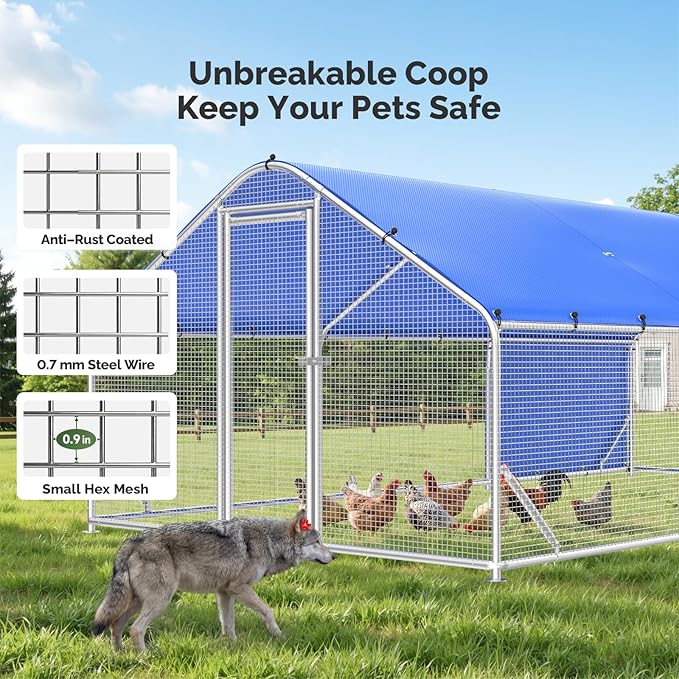 Sino Luban Large Metal Chicken Coop Run with Galvanized Hardware Cloth for 30 Chickens/Ducks, Chicken Runs for Yard with Waterproof Cover, Chicken Enclosure Pen Outdoor, Walk-in Poultry Cage