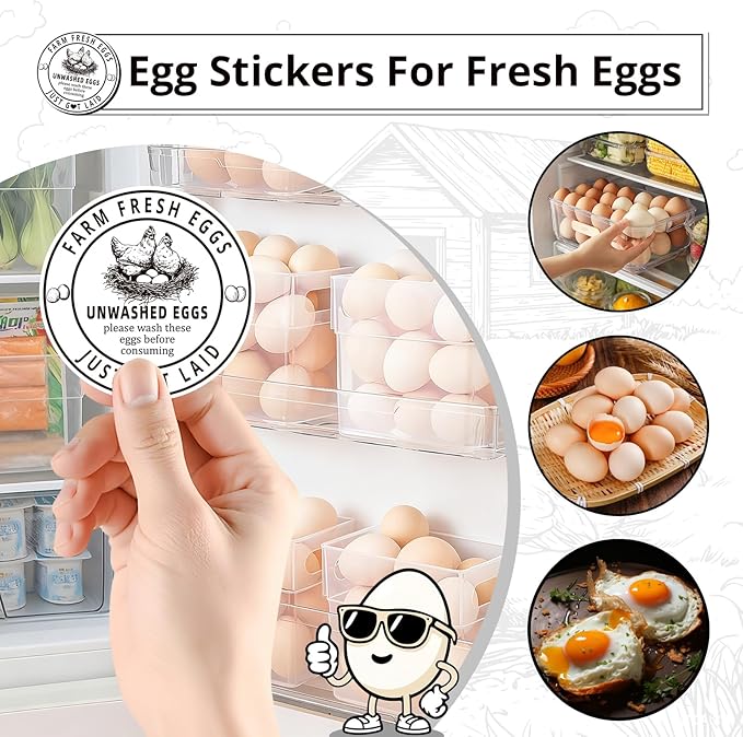 500Pcs Farm Fresh Egg Carton Stickers Labels, 1.7 Inch Self Adhesive Unwashed Eggs Lables for Farm Small Businesses and Chicken Farms Farmers Markets