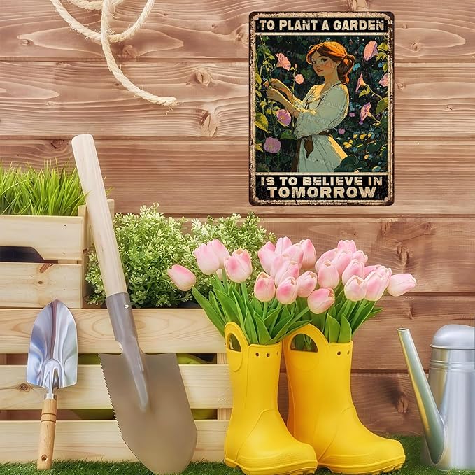 ARTWALLURE Vintage Garden Metal Sign Gardening Because Murder Is Wrong Retro Iron Painting Rustic Gardening Wall Decor for Woman and Plant Lover for Garden Shed Greenhouse 12x16inch