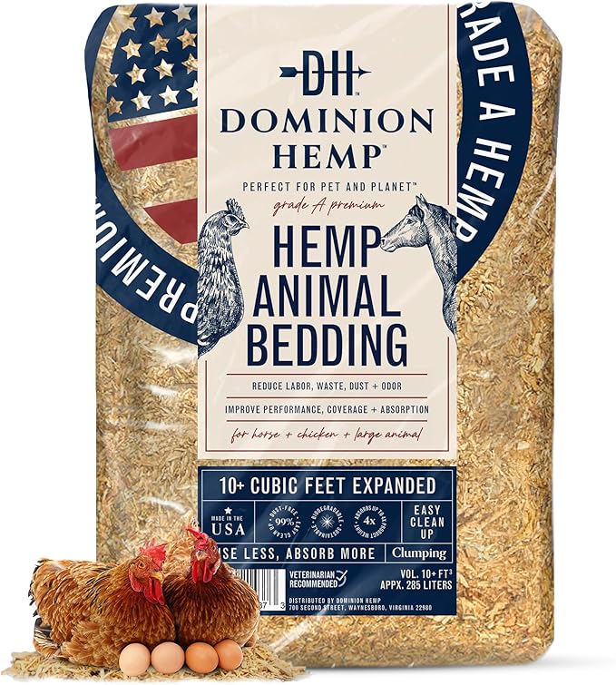 Premium Hemp Bedding for Chicken Coops in Bulk 285L – USA-Grown & Processed Nesting Material for Newly Hatched Chicks – Soft Brooder Cover for Poultry & Pet Bedding, 1-Pack