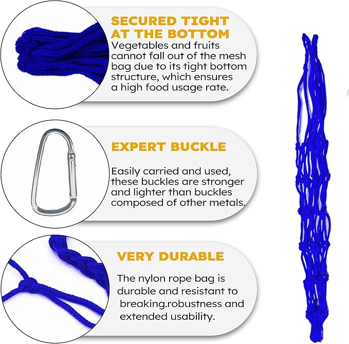 Chicken Vegetable Hanging Feeder 2PCS, Reusable String Bag Net Hanging Feeder for Chickens Ducks Coops Toy, Enrichment Toys, Treat Holder, No Waste Poultry Accessory(Blue)