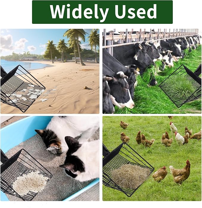 Owfeel Chicken Poop Scooper, 3-in-1 Detachable Chicken Coop Cleaning Tools (20 to 40.6 inches), Stainless Steel Sifting Shovel Litter Scooper Accessories