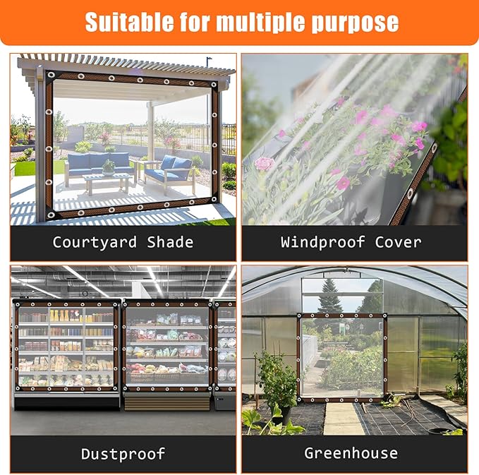 ZYP 2PCS 6x8 FT Heavy Duty Clear Waterproof Tarps Outdoor Garden Rainproof Covering,Clear Vinyl Tarp with Grommets,Transparent Waterproof Tarpaulin for Covering Henhouse Porch Canopy Plant Camping